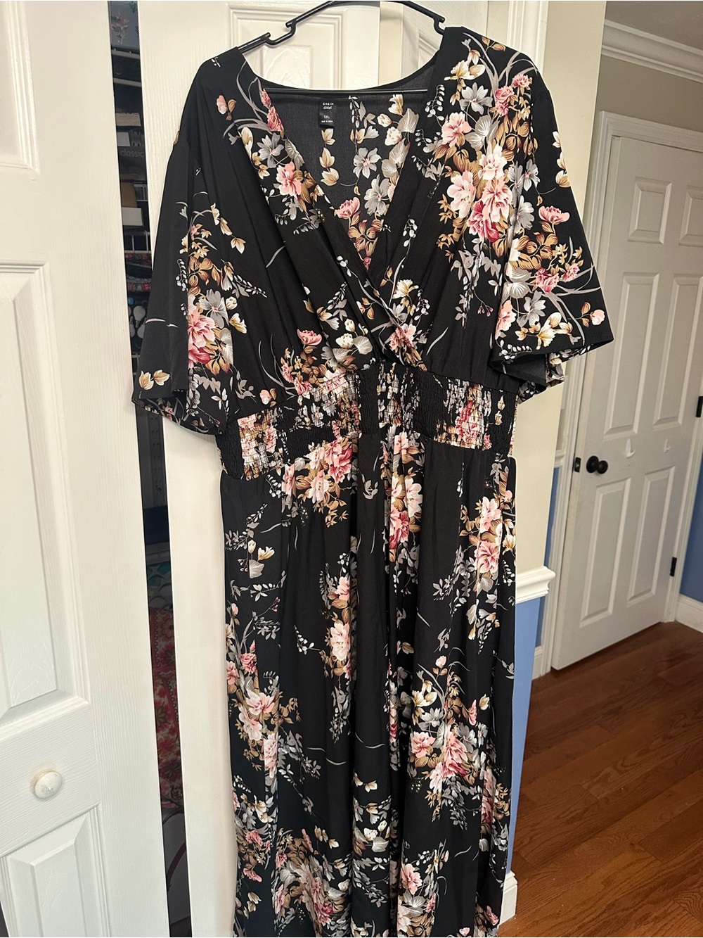SHEIN Black Maxi Dress with Pink & Cream Floral Print